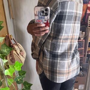 Plaid Button-Up Shirt and Black Pants